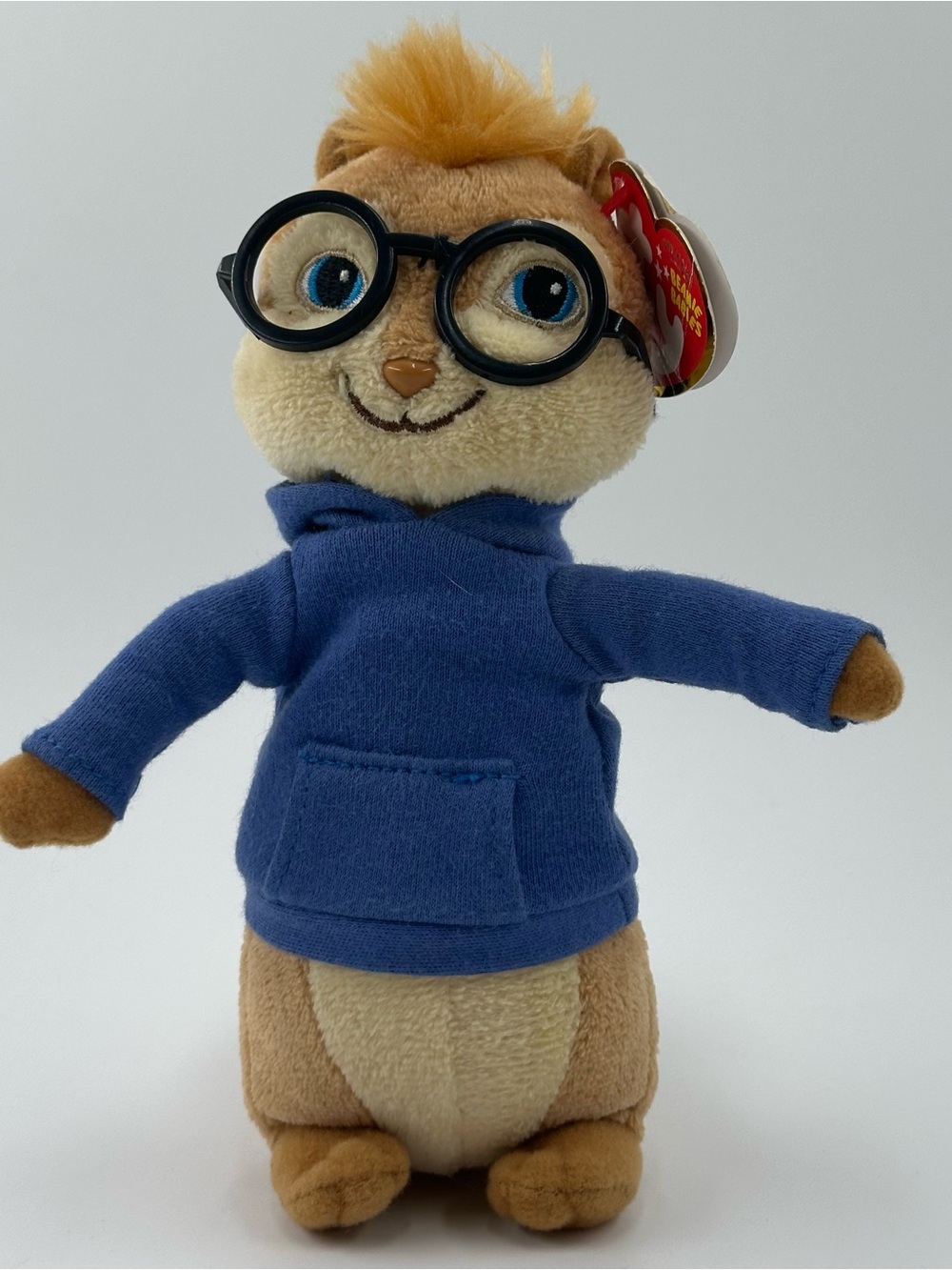 Ty Plush Chipmunk in Blue Hoodie with Black Glasses